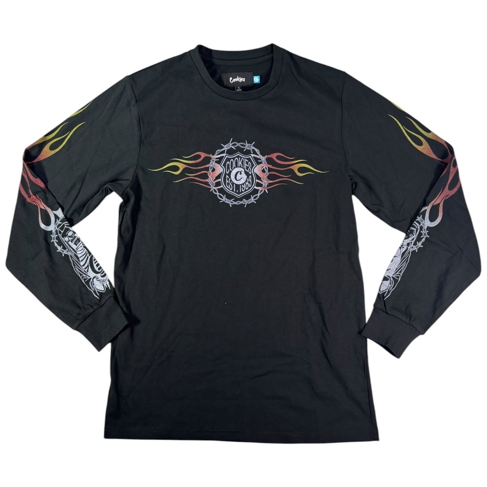 Cookies Highway Lightning Skeleton Tee Shirt Men Small Black Long Sleeve Graphic